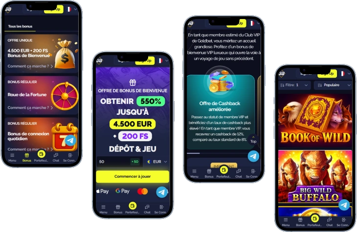 Goldbet Casino application mobile PWA avec bonus et machines à sous