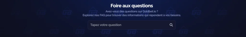Goldbet Casino section FAQ avec barre de recherche des questions